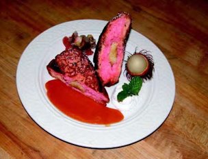 Credit: Ken Love, © 2007, University of Hawai‘i Banana-stuffed guava French toast with tree tomato sauce