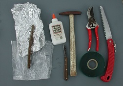 Credit: Julian W. Sauls, Aggie Horticulture®, Texas A&M AgriLife Extension Common tools used in grafting